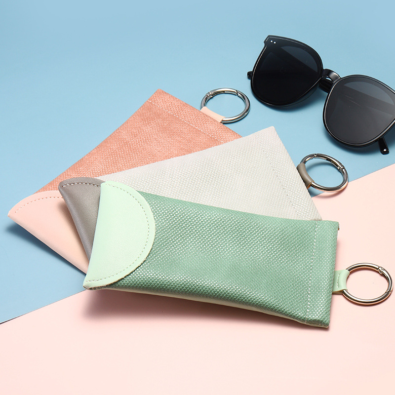 2 Pcs Grey Portable Eyeglasses Pouch with Keychain Snake Skin Pattern Soft view 2