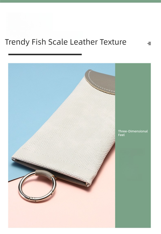 2 Pcs Grey Portable Eyeglasses Pouch with Keychain Snake Skin Pattern Soft view 4