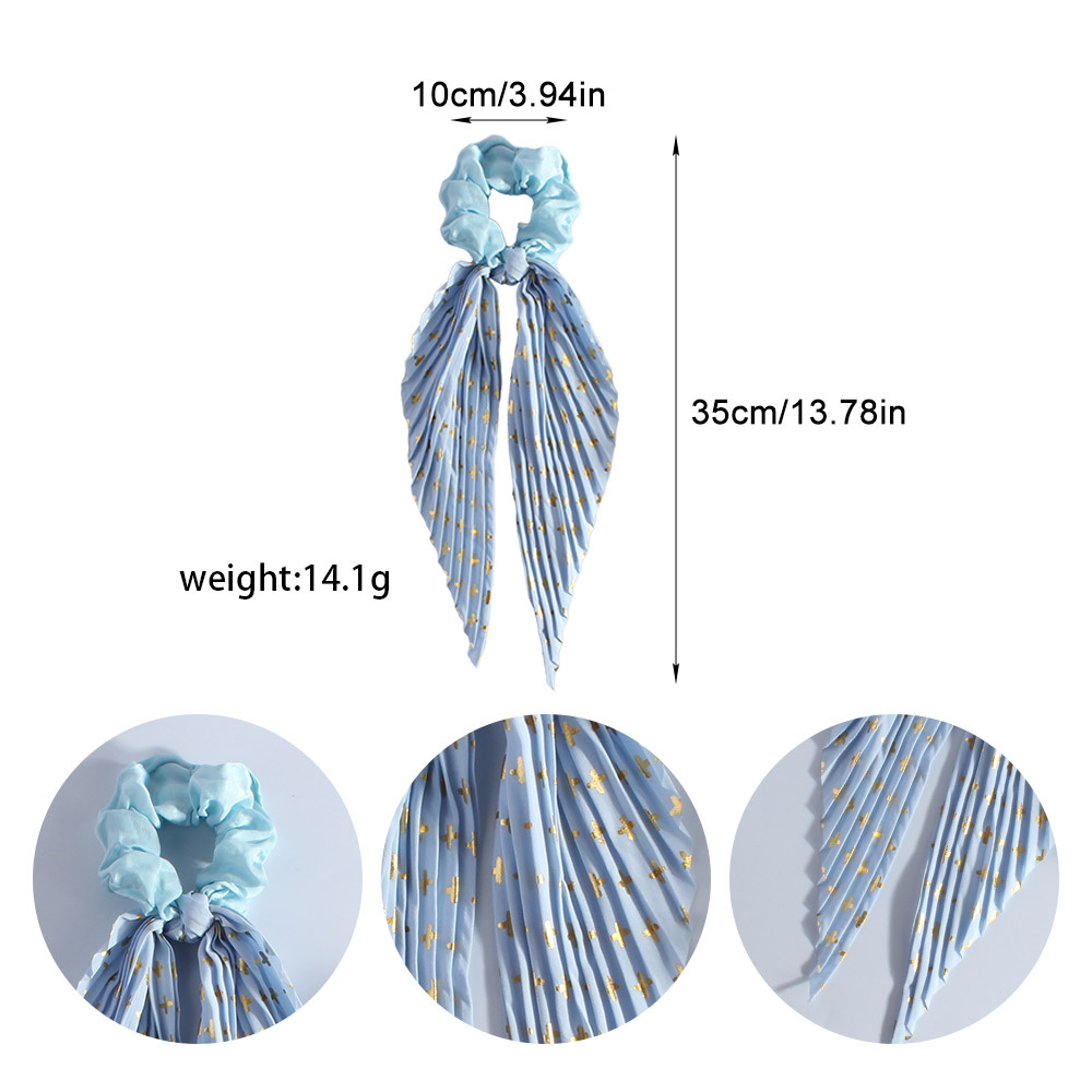 Handmade Pleated Scrunchie with Ribbon Ponytail Holder Hair Tie Hair view 2
