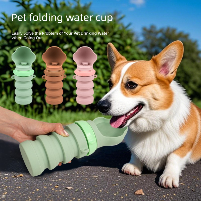 Pink Portable Collapsible Pet Water Bottle for Dogs Outdoor Travel Drinking view 2