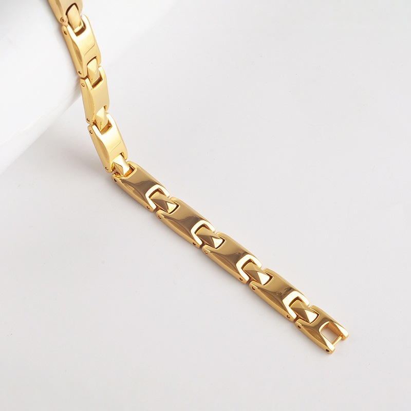 Gold Women's Titanium Steel Magnetic Bracelet with Negative Ions and Germanium view 2