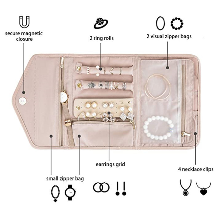 Blue Portable Jewelry Roll Bag Travel Organiser High-End Delicate Accessories view 2