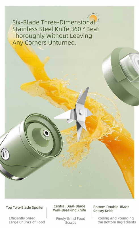 Green Portable Automatic Rechargeable Blender Wireless Juicer Mini Ice Crusher view 4