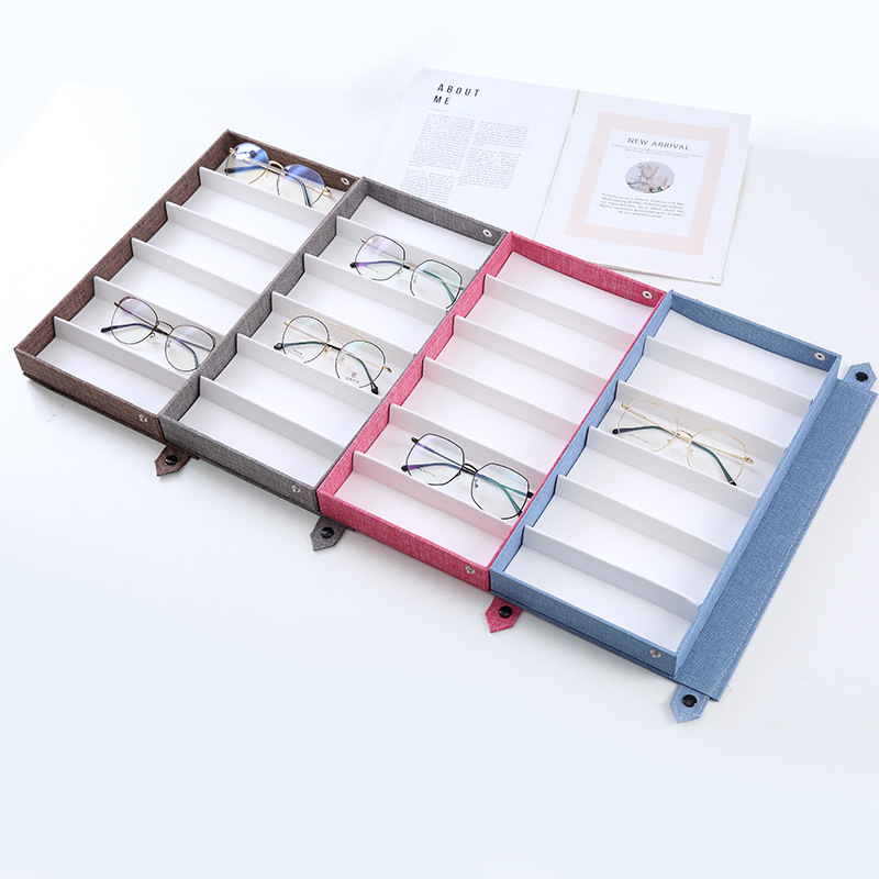 Pink Multi-Compartment Glasses Storage Box Dust-proof Fabric Eyewear Display view 4