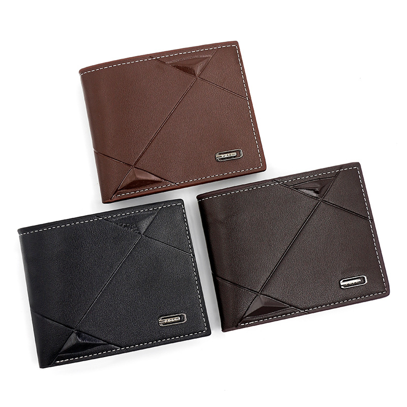 Black Men's PU Leather Bifold Wallet - Slim Short Design with Zipper Coin view 2