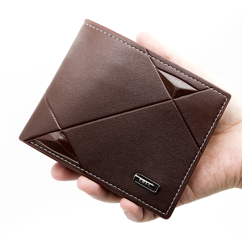 Dark Brown Men's PU Leather Bifold Wallet - Slim Short Design with Zipper Coin view 3