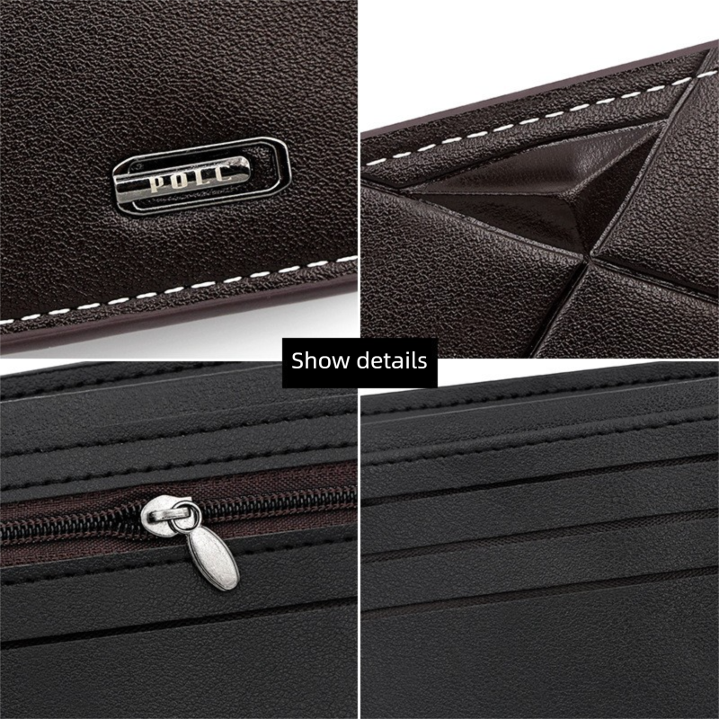 Brown Men's PU Leather Bifold Wallet - Slim Short Design with Zipper Coin view 5