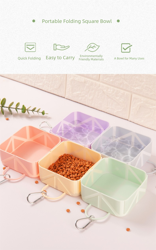 2 Pcs Yellow Portable 500ml Collapsible Square Pet Bowl - Silicone Travel view 3