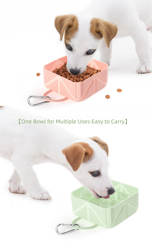 2 Pcs Yellow Portable 500ml Collapsible Square Pet Bowl - Silicone Travel view 4