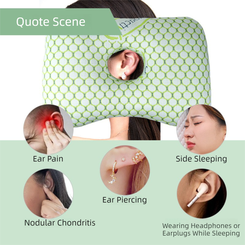 Light Gold Ergonomic Ear Pillow with Hole for Side Sleepers - Pressure Relief view 3