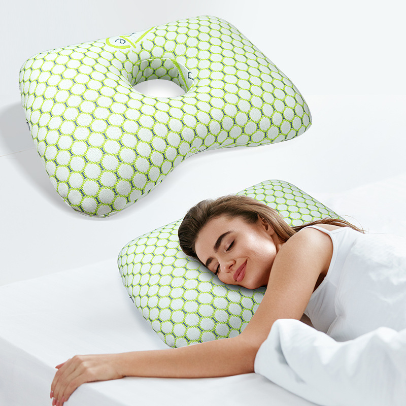 Grey Ergonomic Ear Pillow with Hole for Side Sleepers - Pressure Relief view 4