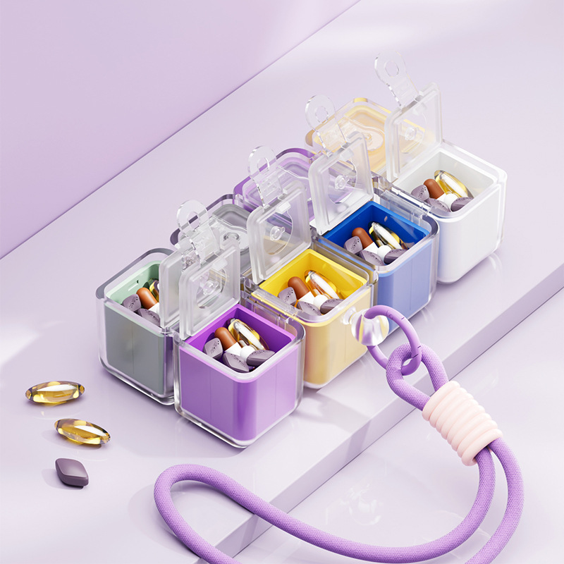 Black Portable Magnetic Cube Pill Organiser - 8 Compartment Weekly Medicine view 4
