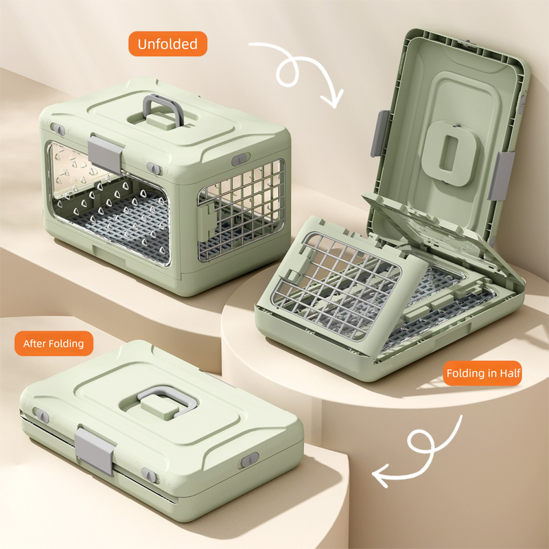Grey Premium Foldable Pet Carrier Crate - Breathable Aviation Travel Box for view 3