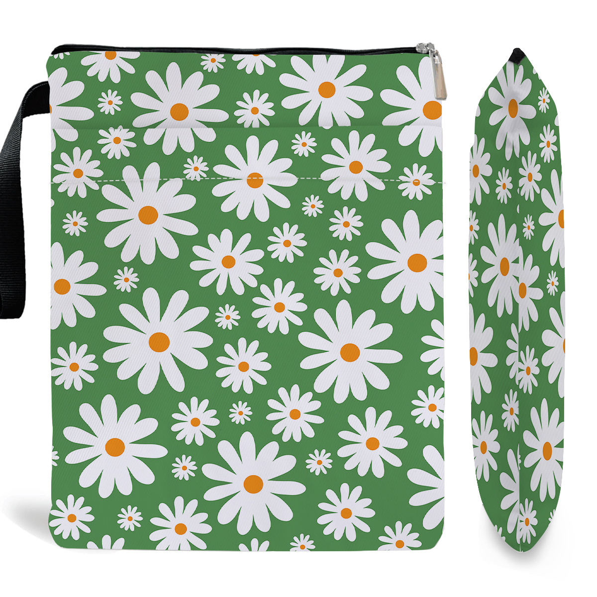 Blue Floral pattern book cover with zippered pocket - Lightweight polyester view 2