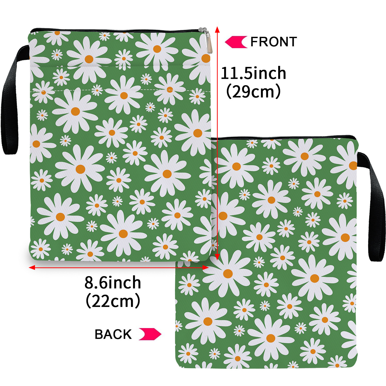 Blue Floral pattern book cover with zippered pocket - Lightweight polyester view 3
