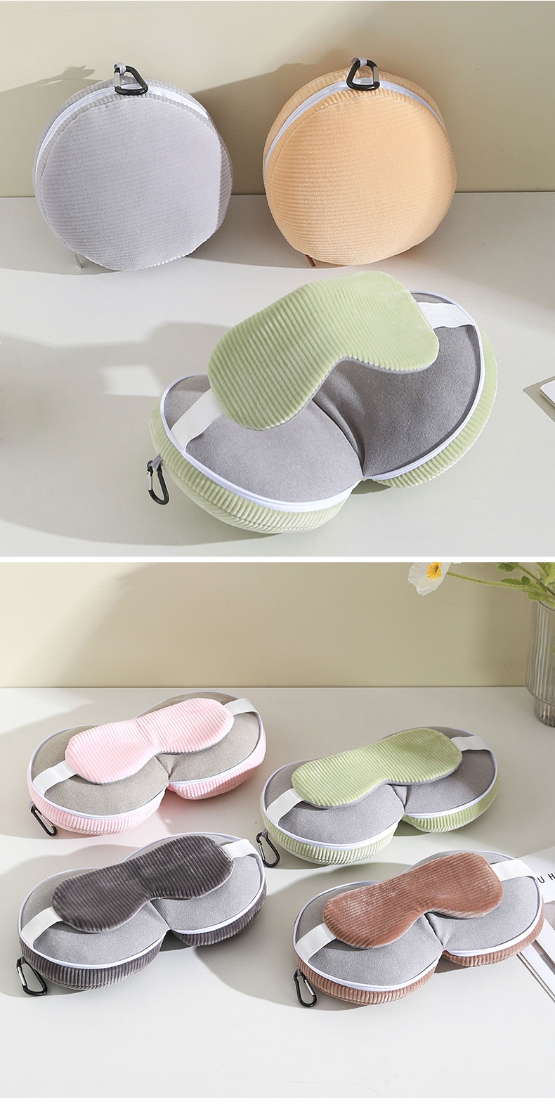 Beige and Grey 3-in-1 Foldable Sleep Eye Mask with Neck Pillow - Compact view 7