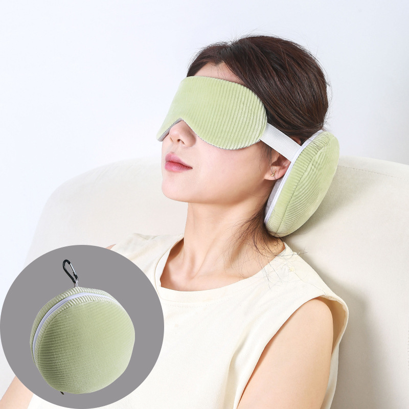 Brown and Grey 3-in-1 Foldable Sleep Eye Mask with Neck Pillow - Compact view 2