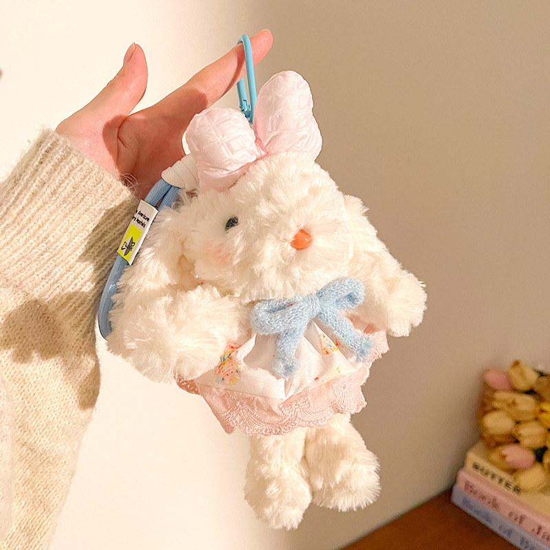 Light Pink Cute Floppy Eared Bunny Plush Doll with Pearl Necklace and Ribbon — image 1
