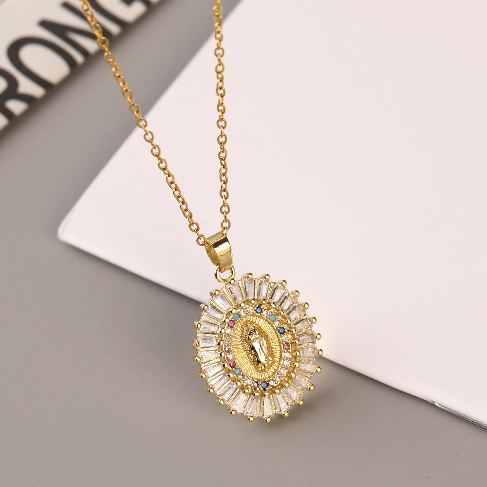 European & American Fashion Geometric Square Pendant Necklace Set – Rose Gold view 2