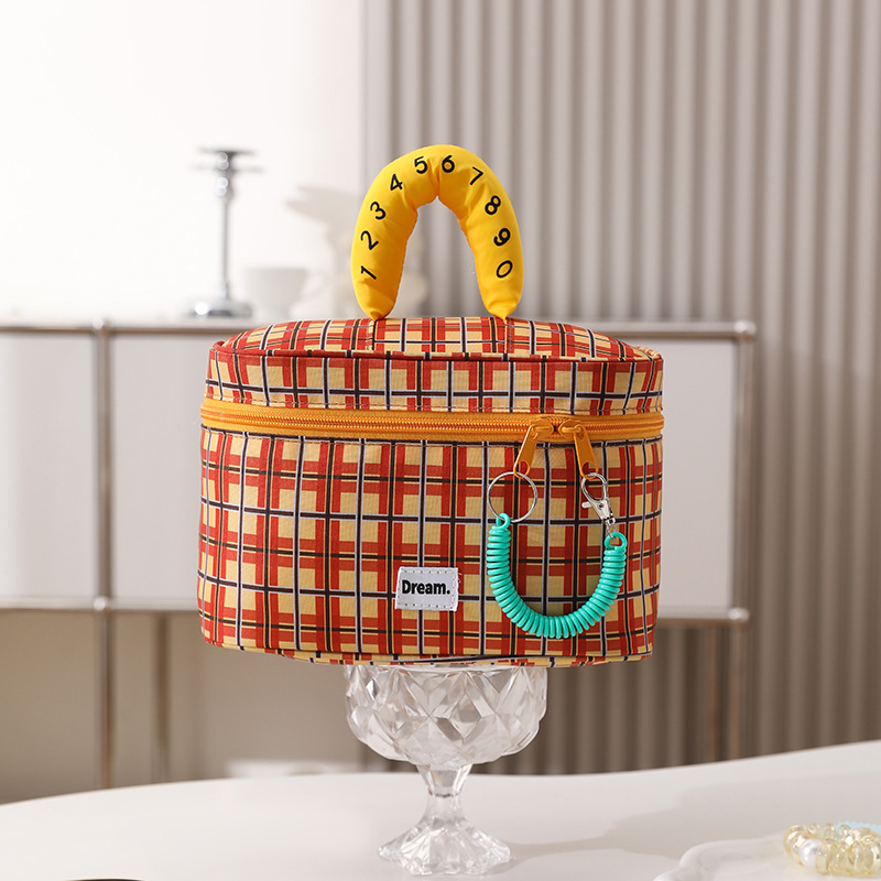 Orange plaid Portable Makeup Bag – Large Capacity