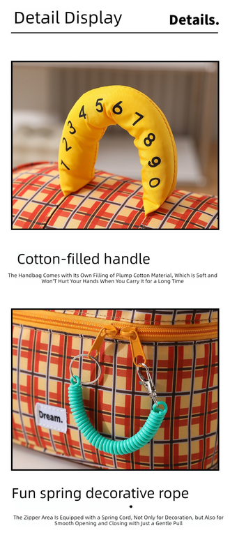 Orange plaid Portable Makeup Bag – Large Capacity view 3