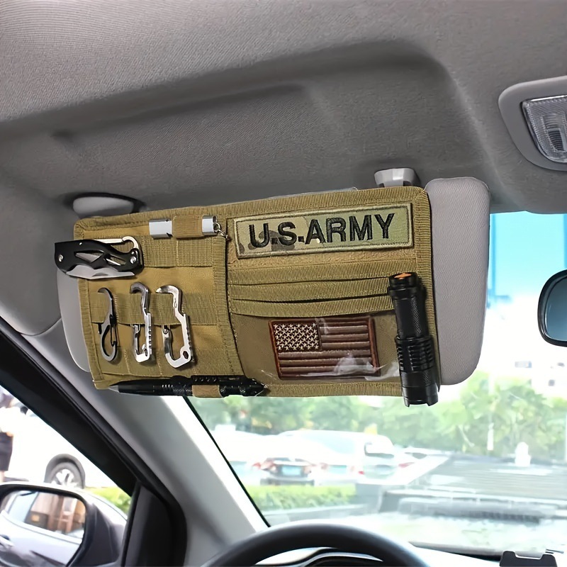 2 Pcs Khaki Car Sun Visor Organizer – Multi-Purpose Tactical Storage Bag for Tools view 3