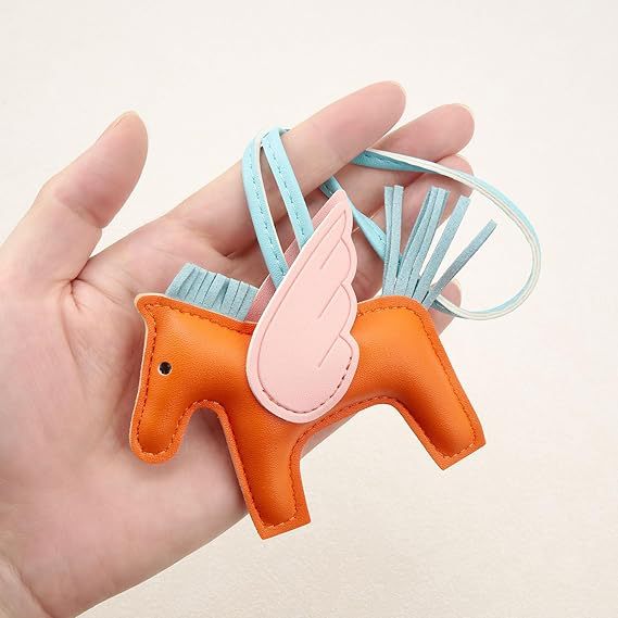 Brown PU Leather Pegasus Keychain – Cute Flying Horse Pendant with Wings and Rope view 5