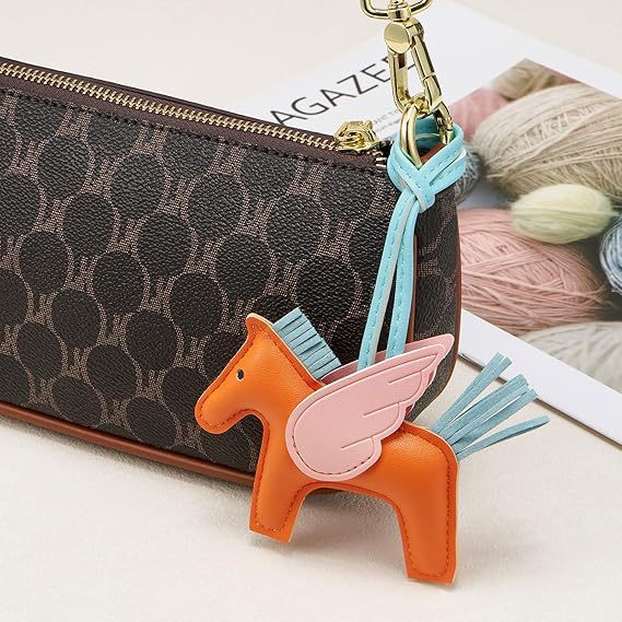 Red PU Leather Pegasus Keychain – Cute Flying Horse Pendant with Wings and Rope view 4