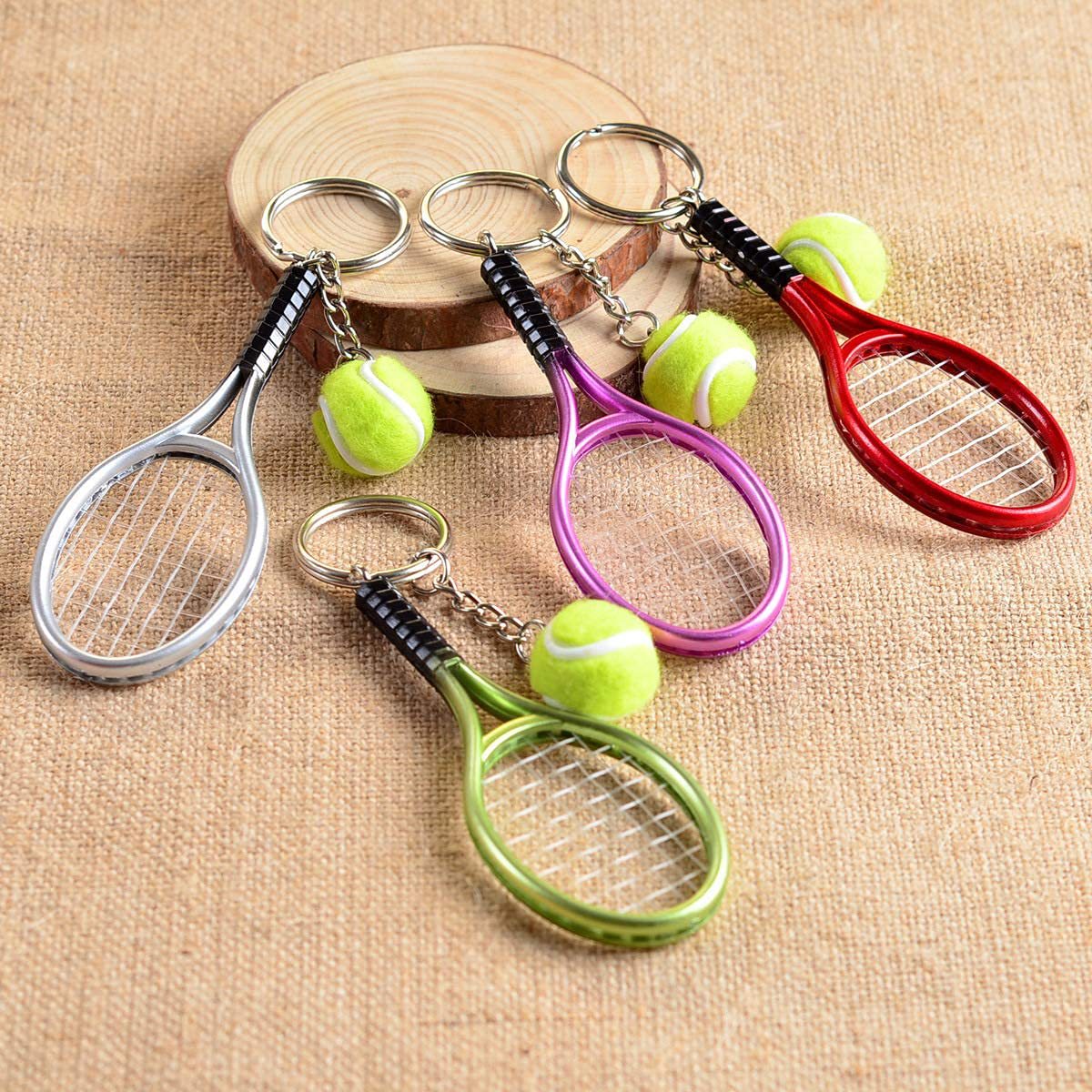 Grey Simulation Tennis Racket Keychain – Mini Tennis Racket and Ball Pendant view 2
