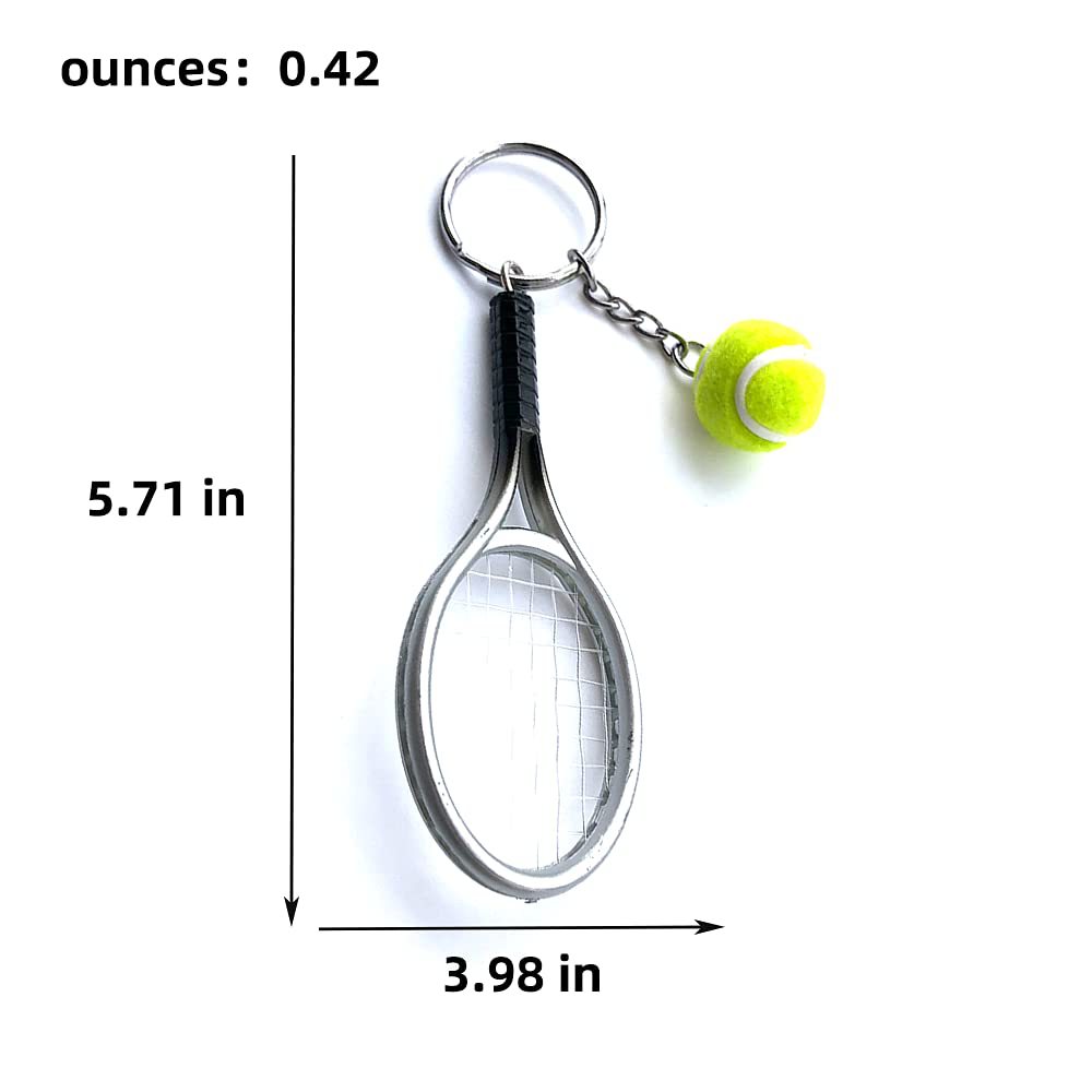 Grey Simulation Tennis Racket Keychain – Mini Tennis Racket and Ball Pendant view 3