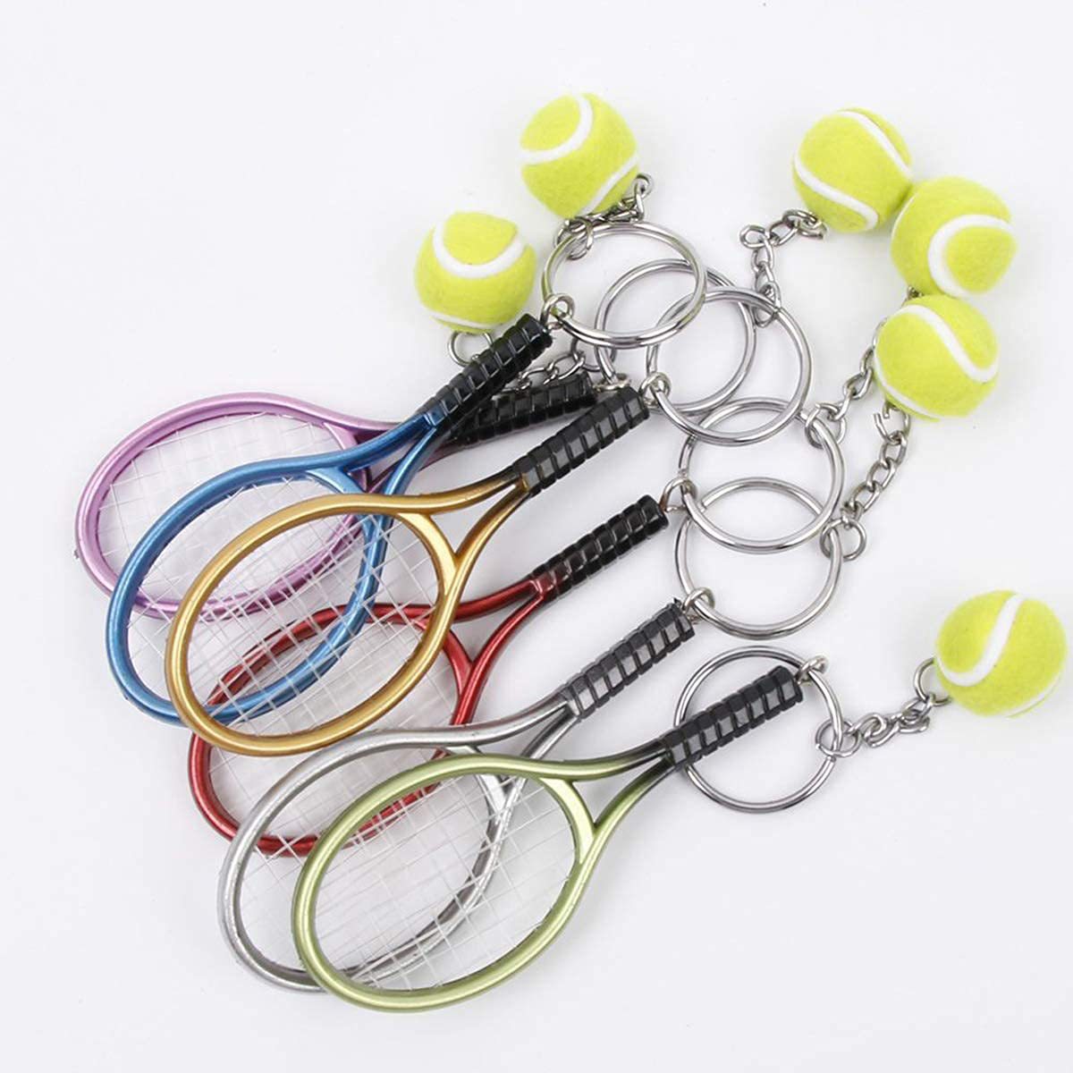 Blue Simulation Tennis Racket Keychain – Mini Tennis Racket and Ball Pendant view 4