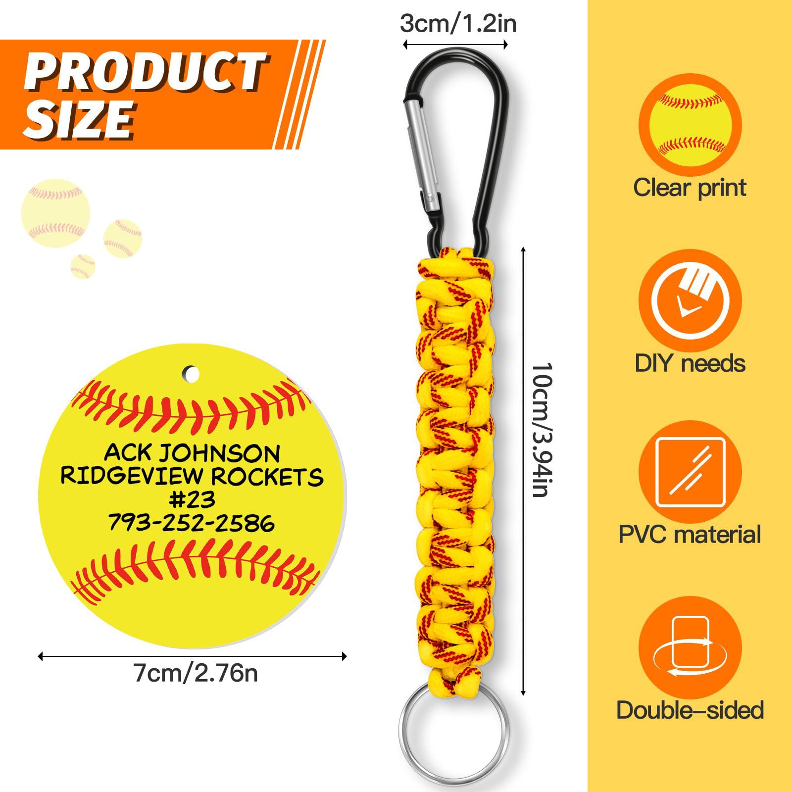 Yellow DIY Baseball Keychain – Acrylic Ball Pendant with Nylon Rope, 2-Pack view 2