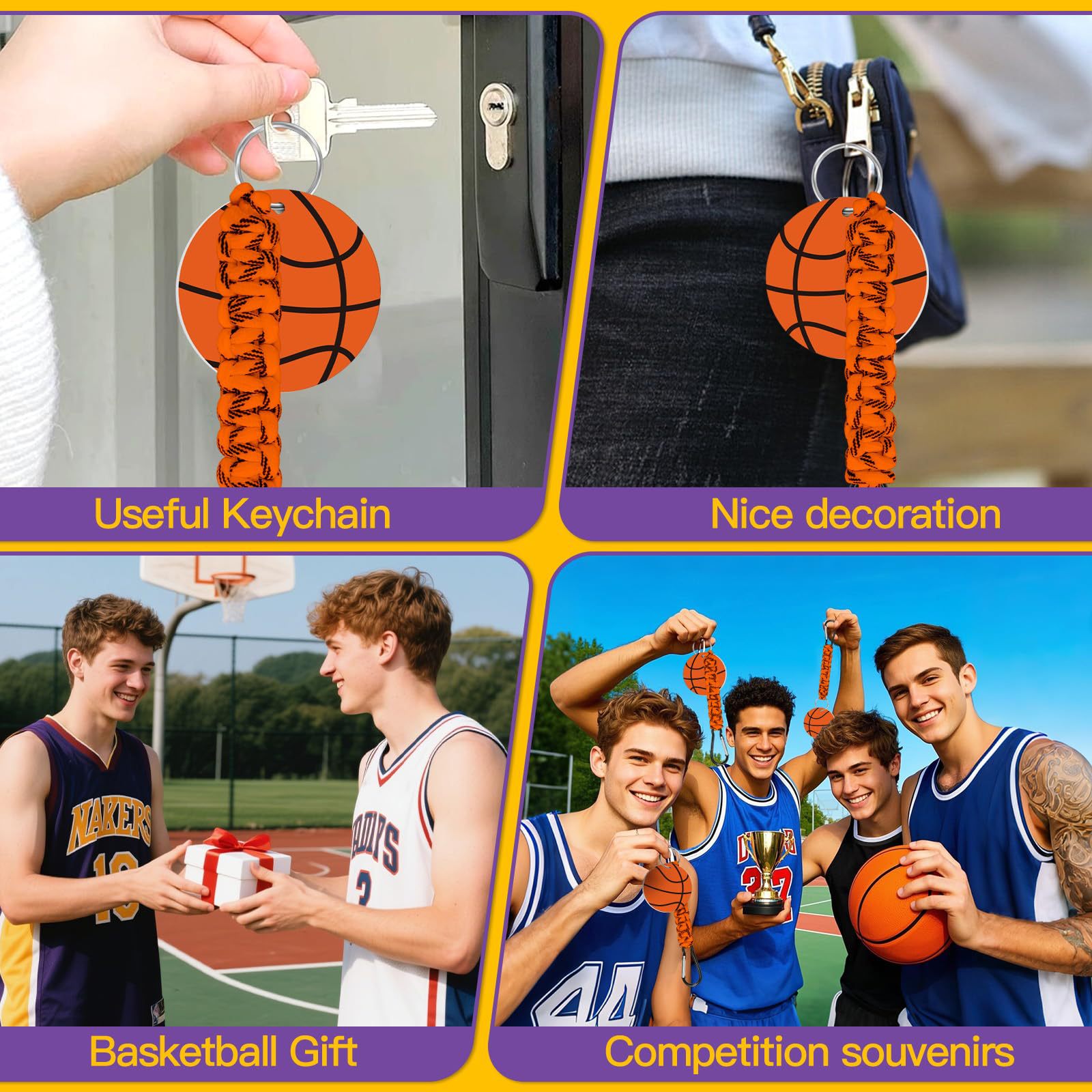 Brown DIY Basketball Keychain – Acrylic Ball Pendant with Nylon Rope, 2-Pack view 2