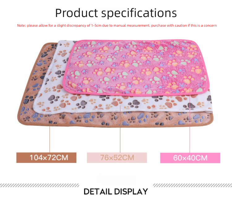Blue Pet Blanket Set – Plush Paw Print Design, 3-Piece Pack (S/M/L Sizes) view 4