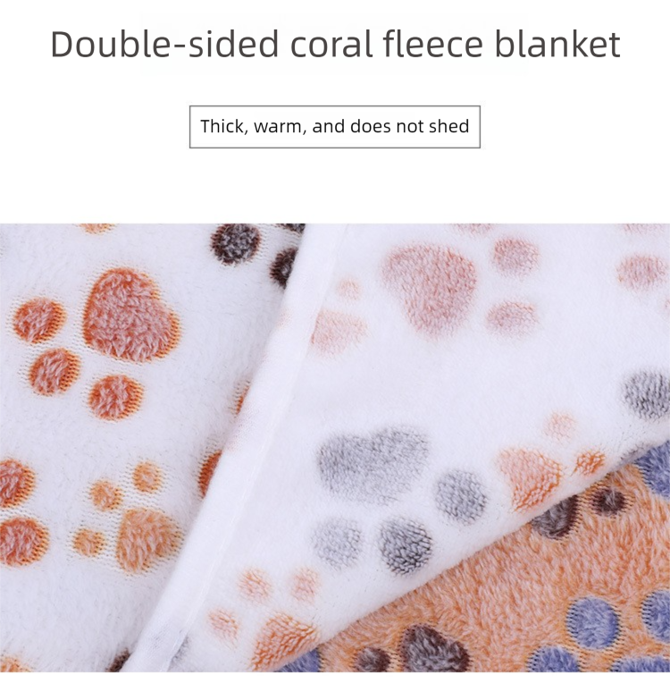 Brown Pet Blanket Set – Plush Paw Print Design, 3-Piece Pack (S/M/L Sizes) view 5
