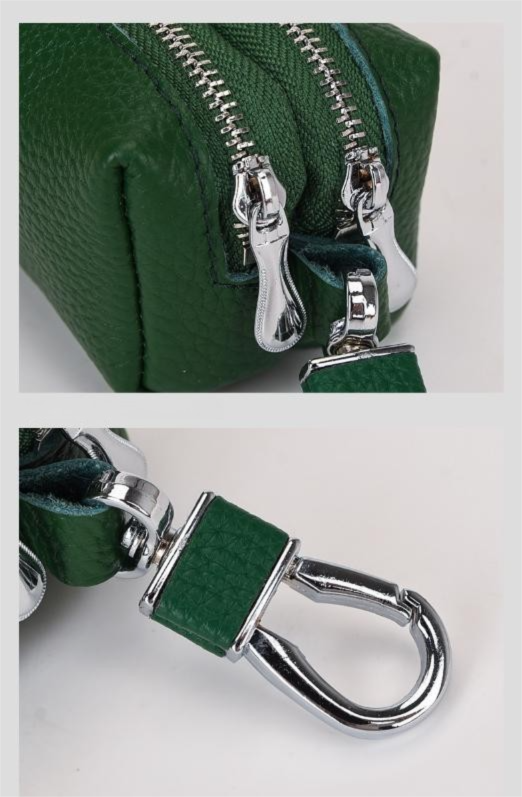 Green High-Quality Genuine Leather Key Case – Double-Layer Zippered Organizer view 3