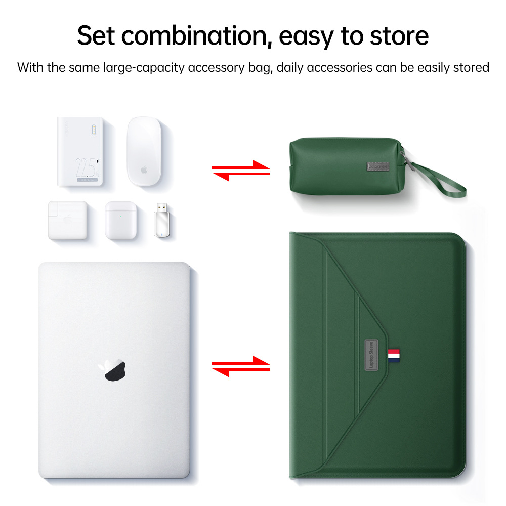 3-in-1 PU Leather Laptop Sleeve with Stand & Mouse Pad + Accessory Pouch(Gray) view 2