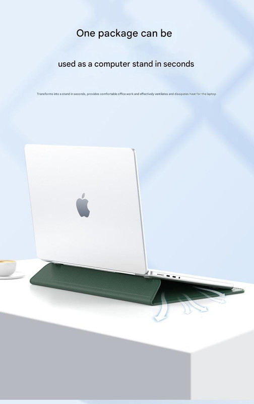 3-in-1 PU Leather Laptop Sleeve with Stand & Mouse Pad + Accessory Pouch(Gray) view 4