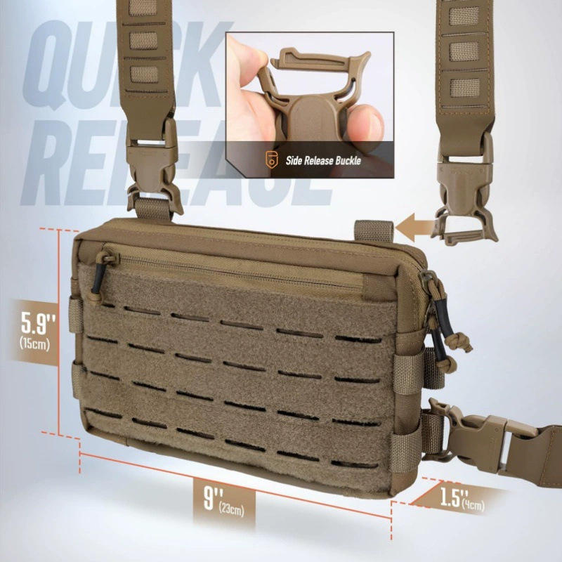 Khaki Minimalist Tactical Chest Rig - Lightweight Recon Pouch with Laser-Cut view 2
