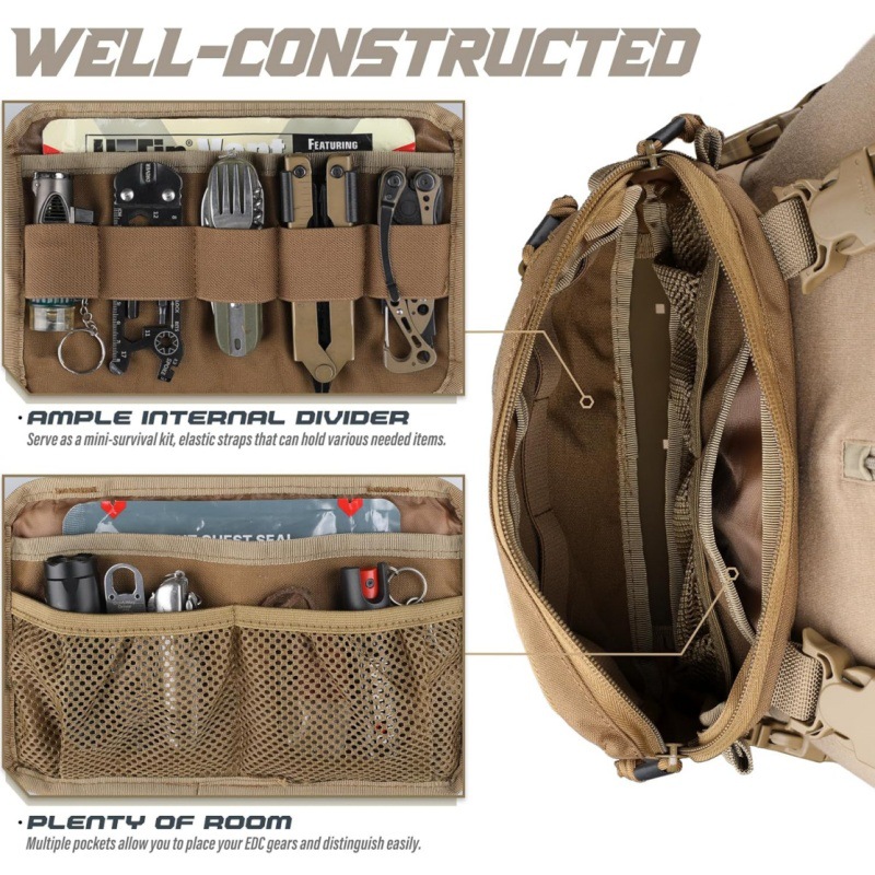 Khaki Minimalist Tactical Chest Rig - Lightweight Recon Pouch with Laser-Cut view 3