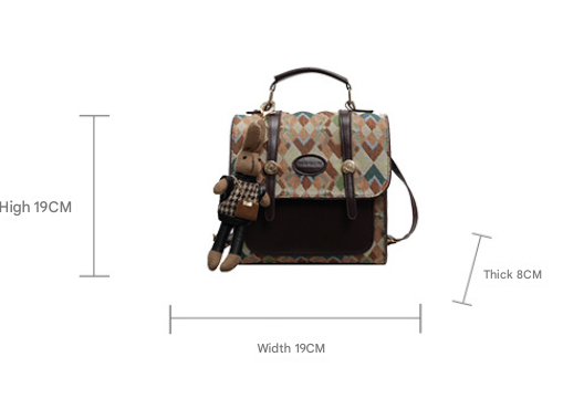 Green Vintage Geometric Print Convertible Mini Backpack - 3-Way Satchel with view 2