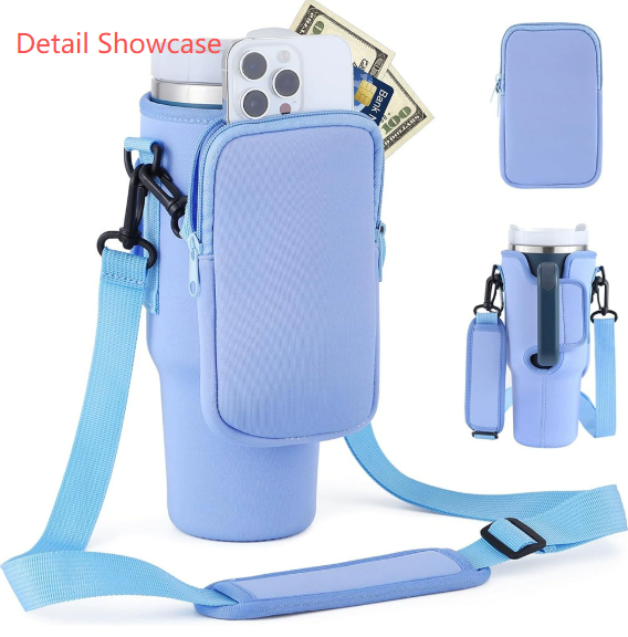 Green Crossbody Tumbler Carrier with Detachable Wallet Pouch and Adjustable Strap view 2