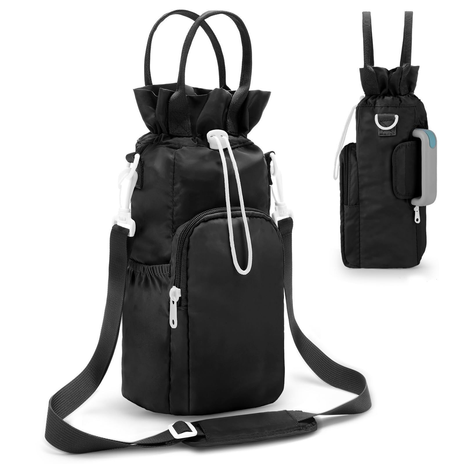 Black Protective Crossbody Water Bottle Holder with Pockets — image 1