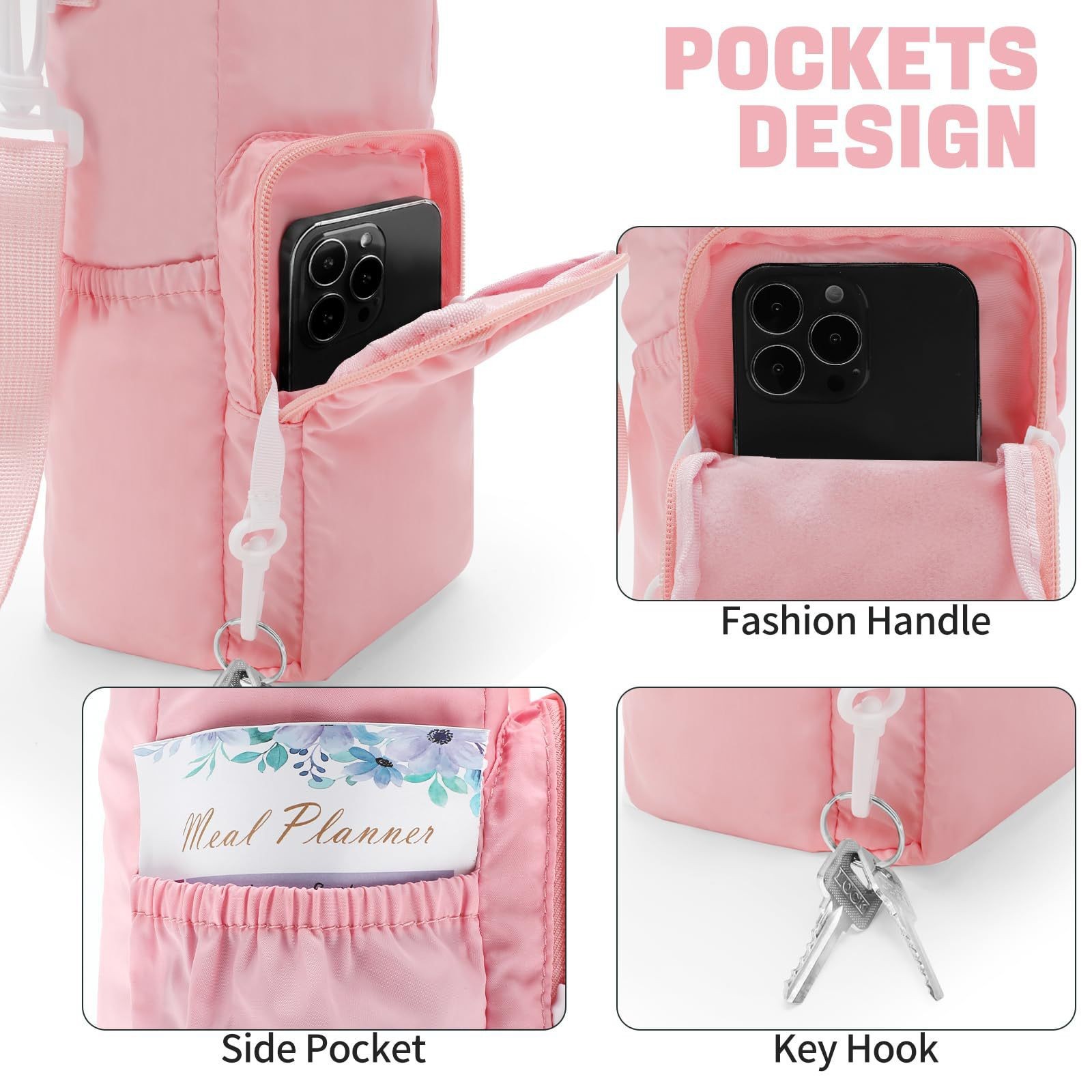 Black Protective Crossbody Water Bottle Holder with Pockets view 3