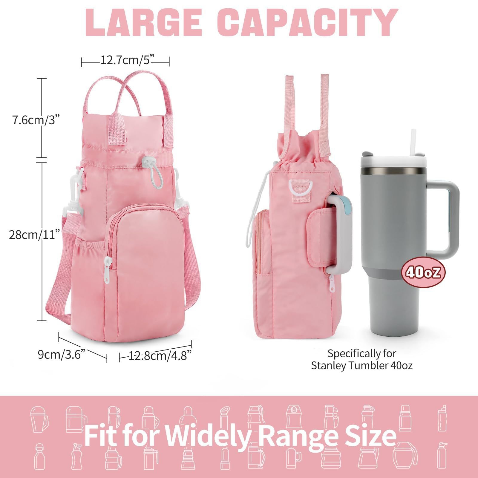 Purple Protective Crossbody Water Bottle Holder with Pockets view 2