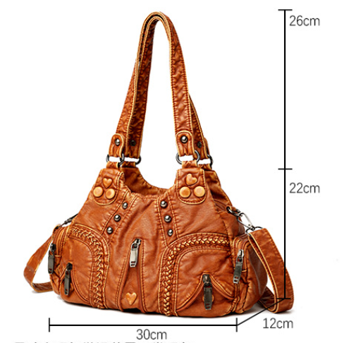 Yellow Women's Vintage Studded Hobo Bag - Soft Washed Leather Multi-Pocket view 2