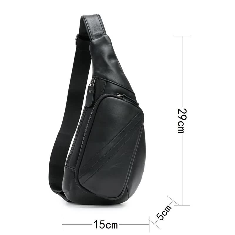 Black Men's Leather Sling Backpack - Casual Crossbody Chest Bag view 2