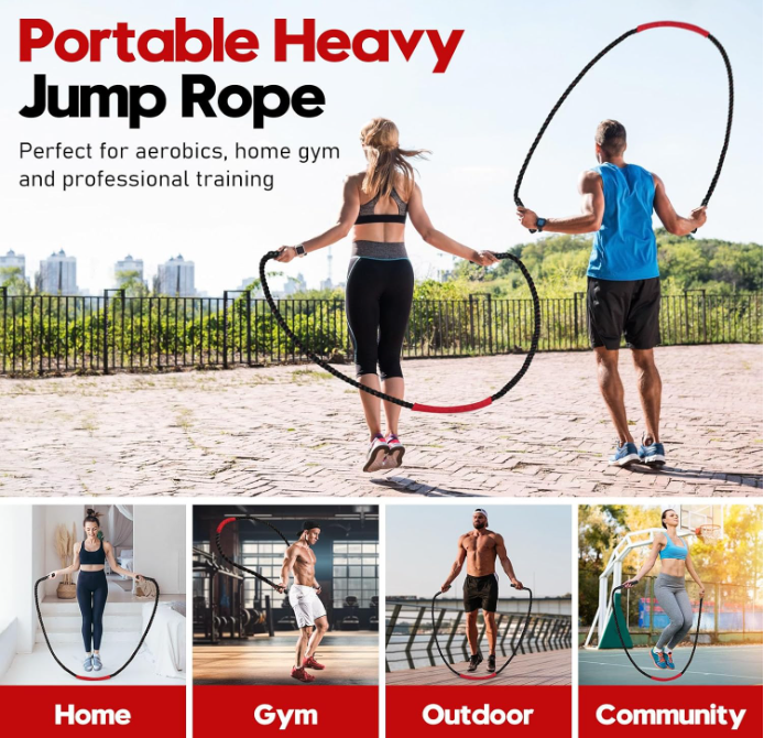 Black-red Heavy Duty Battle Rope for Jumping (25mm) - Intense Full-Body view 3