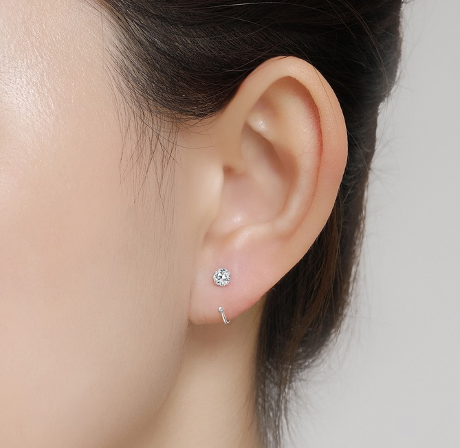 8mm (4-Pair Set) Minimalist C-Shaped Hoop Earrings with CZ Studs - S999 view 3
