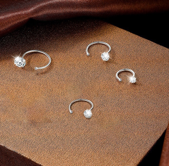 6mm (4-Pair Set) Minimalist C-Shaped Hoop Earrings with CZ Studs - S999 view 2